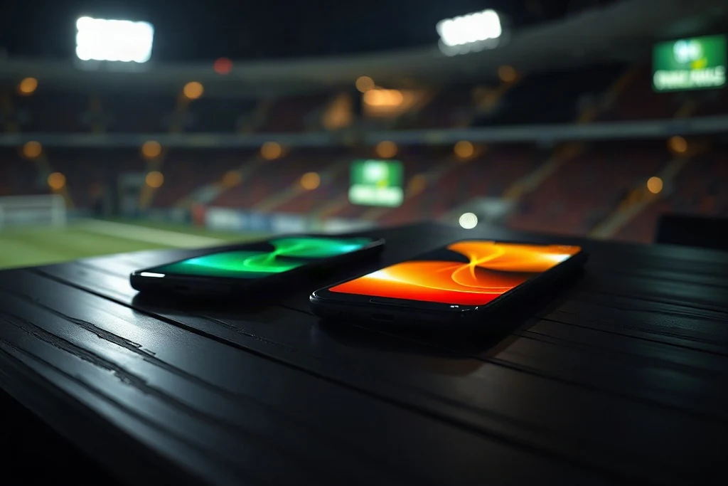 Melhores app de apostas esportivas Melhores app de apostas esportivas — celulares com telas esportivas sobre mesa